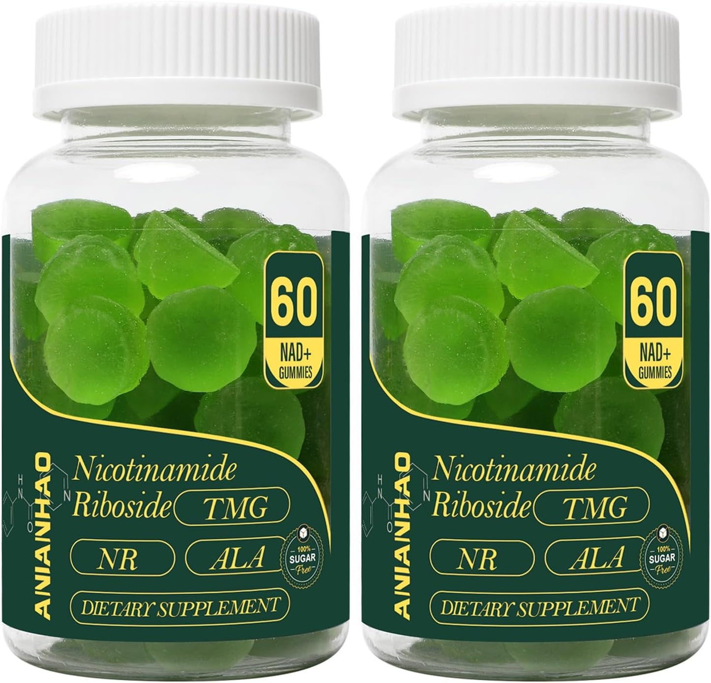 High Potency ANIANHAO NAD+ & Resveratrol Gummies - Sugar Free, 1500mg (60 Gummies)