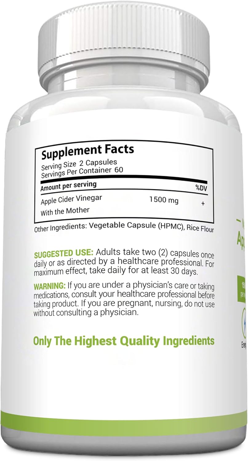 High Potency Apple Cider Vinegar Capsules with Mother - 1500mg ACV Pills for Energy, Immunity, Digestion - Non-GMO, Gluten-Free - 60-Day Supply by MaxX Labs