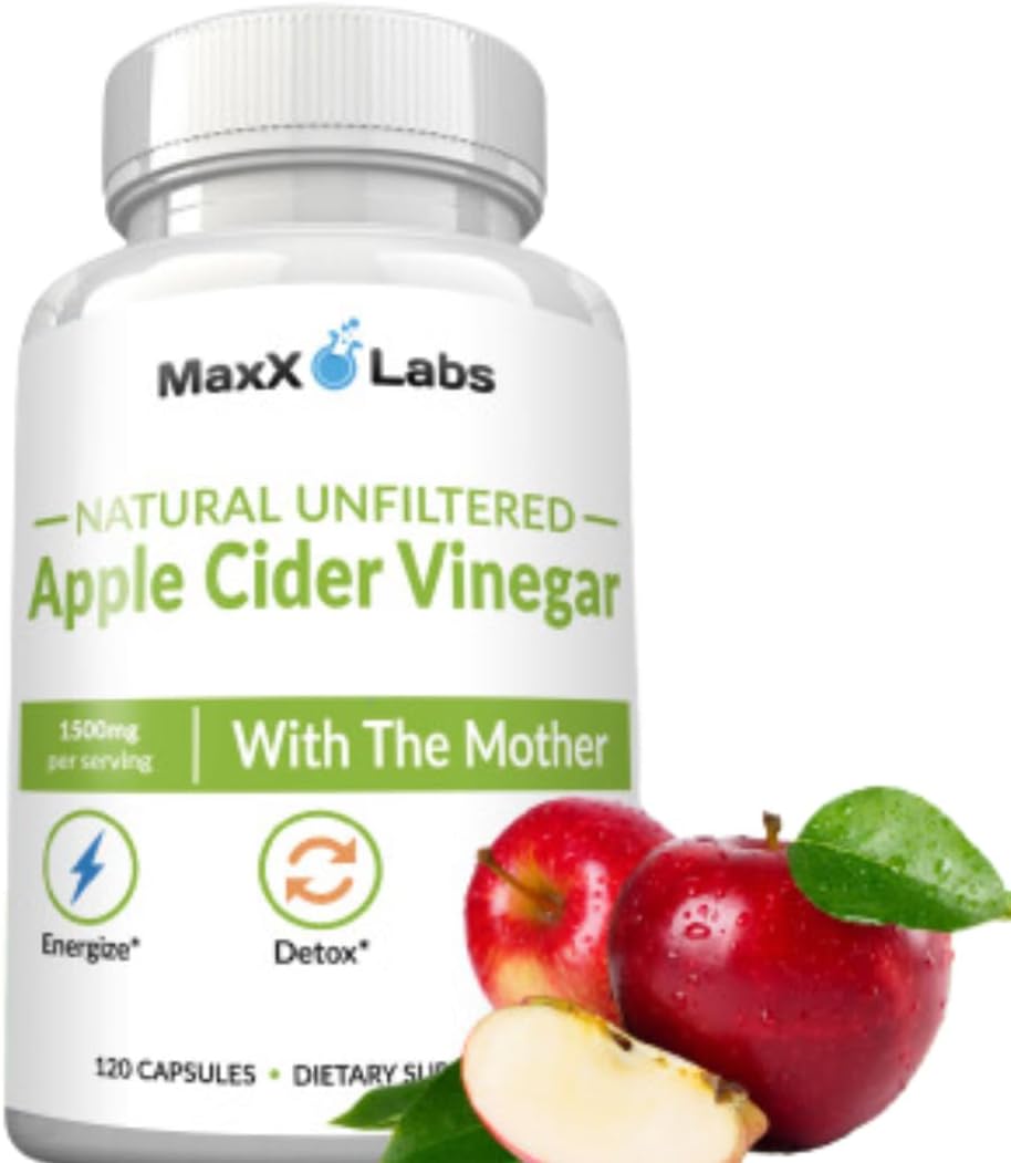 High Potency Apple Cider Vinegar Capsules with Mother - 1500mg ACV Pills for Energy, Immunity, Digestion - Non-GMO, Gluten-Free - 60-Day Supply by MaxX Labs