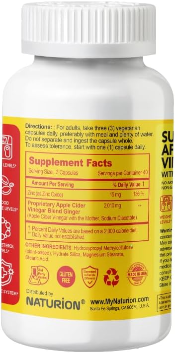 High-Potency Apple Cider Vinegar Capsules with The Mother & Zinc - Digestive, Detox & Wellness Support - 120 Vegan Capsules