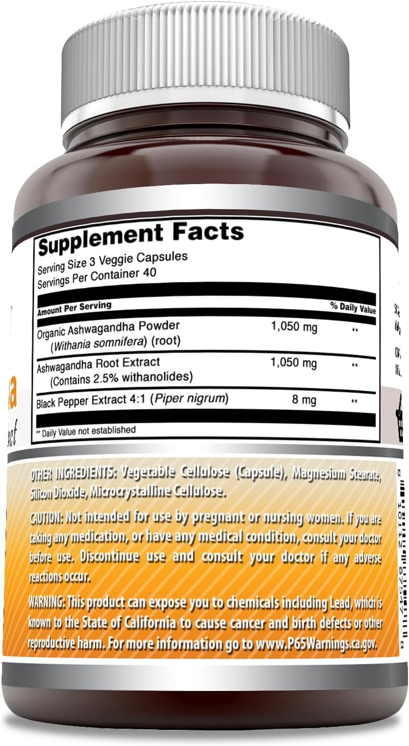 High Potency Ashwagandha Root with Black Pepper Extract Supplement | 2100mg Per Serving | 120 Veggie Capsules | Non-GMO | Gluten-Free | USA Made