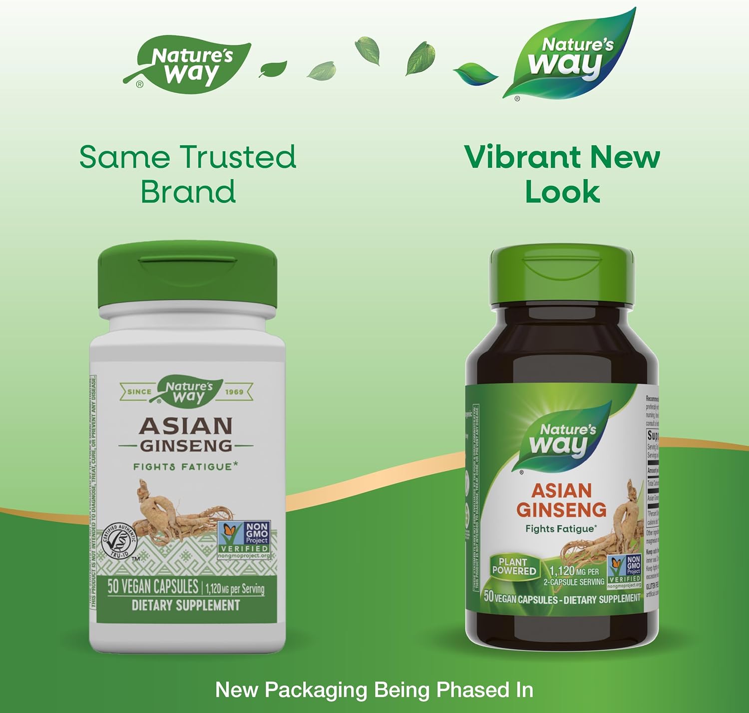 High Potency Asian Ginseng Capsules for Fighting Fatigue - 1,120mg per Serving, 50 Count