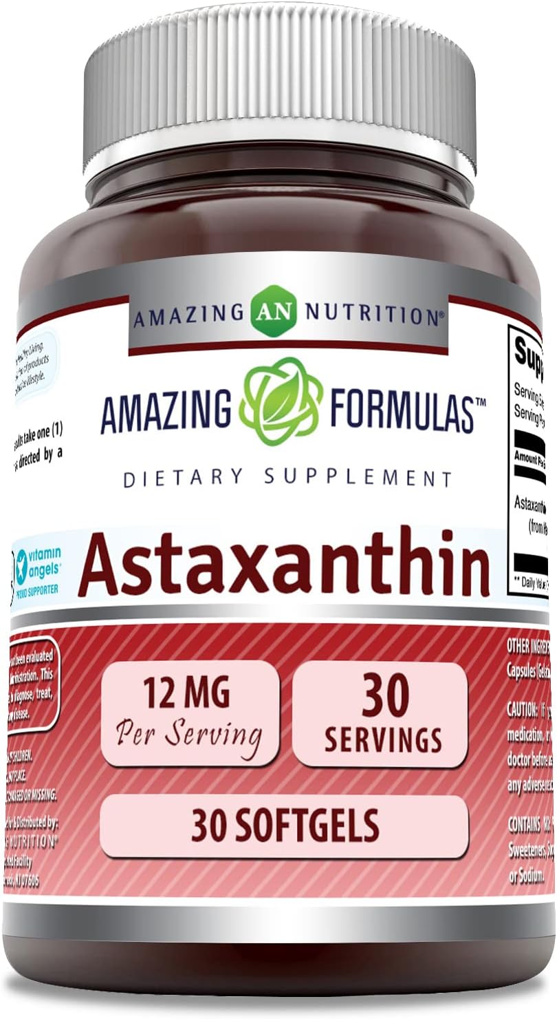 High Potency Astaxanthin 12mg Softgels Supplement by Amazing Nutrition - Non-GMO & Gluten Free - 30 Count