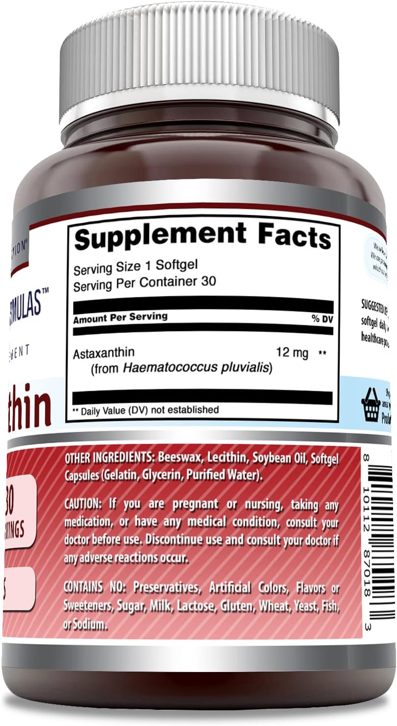 High Potency Astaxanthin 12mg Softgels Supplement by Amazing Nutrition - Non-GMO & Gluten Free - 30 Count
