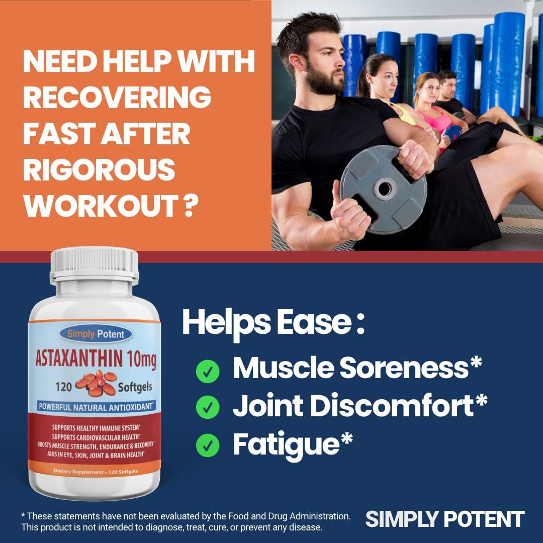 High Potency Astaxanthin Softgels 10mg - 120 Capsules - Natural Antioxidant Supplement for Joint, Heart, Brain, Skin, Eyes, & Fatigue Relief