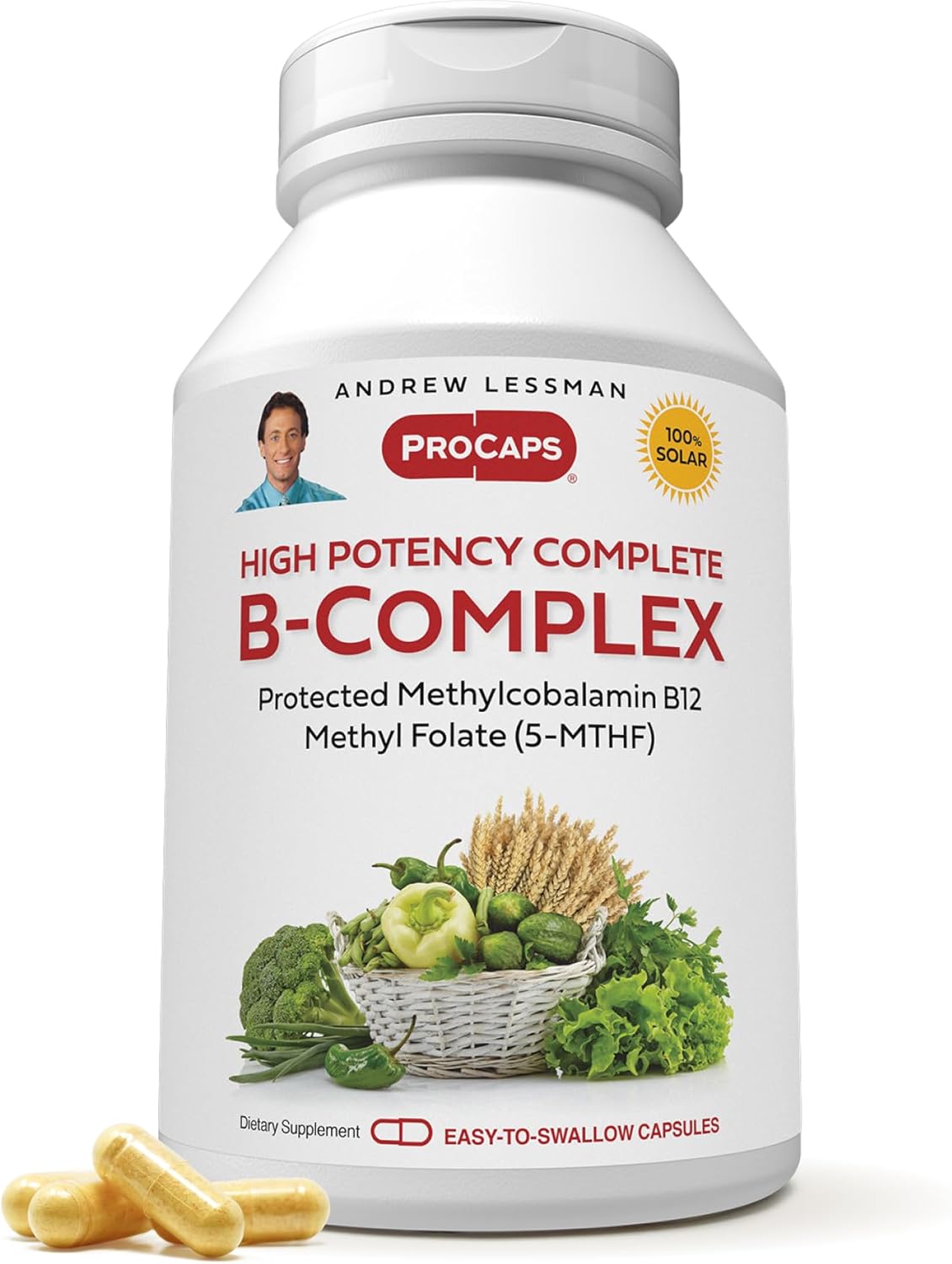 High Potency B-Complex Capsules with Folate and Biotin for Energy, Immune Function, and Fat Metabolism