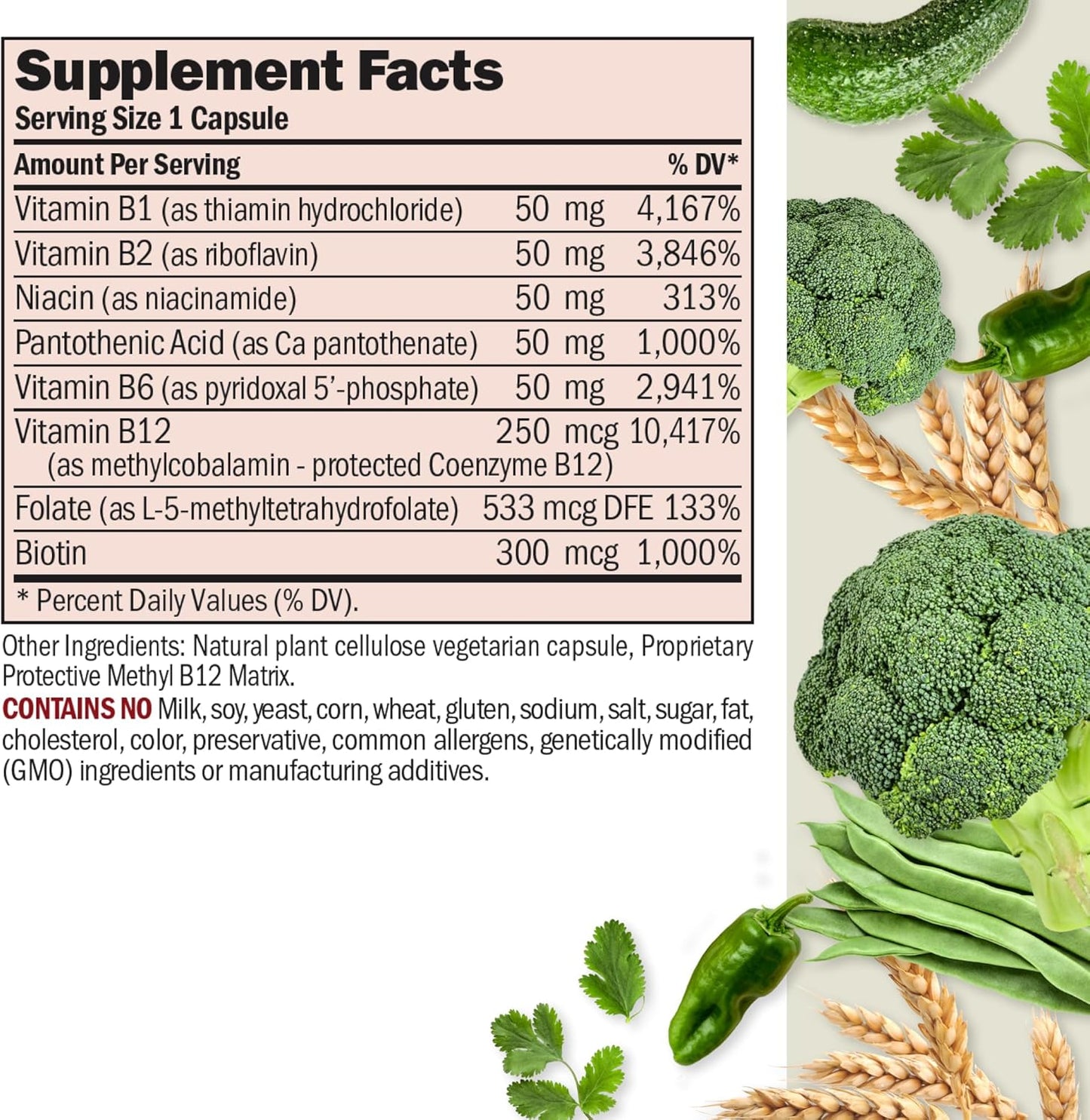 High Potency B-Complex Capsules with Folate and Biotin for Energy, Immune Function, and Fat Metabolism