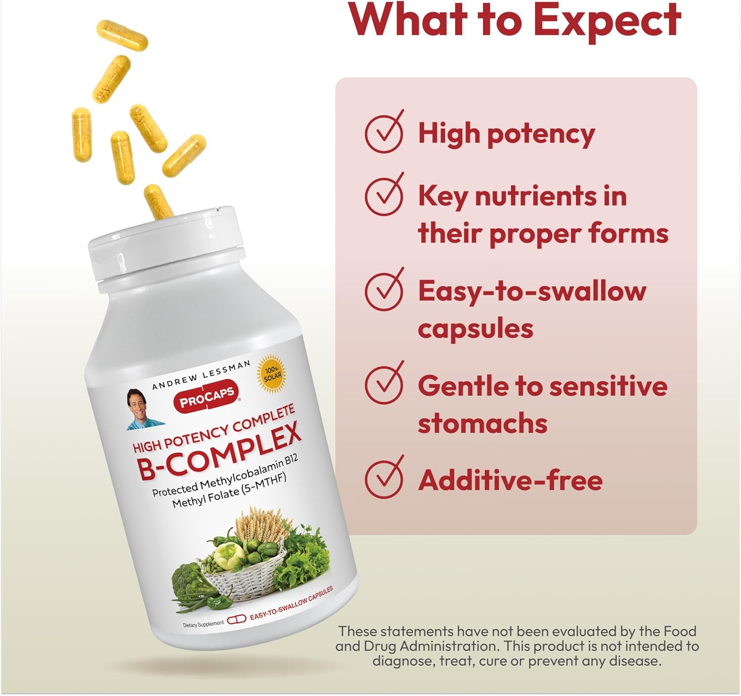 High Potency B-Complex Capsules with Folate and Biotin for Energy, Immune Function, and Fat Metabolism