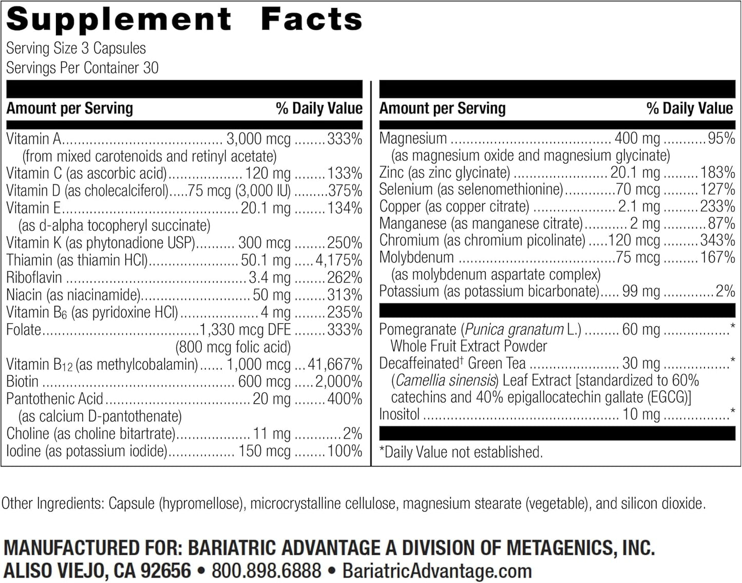 High Potency Bariatric Advantage Ultra Multi Multivitamin - Iron-Free, 90 Capsules