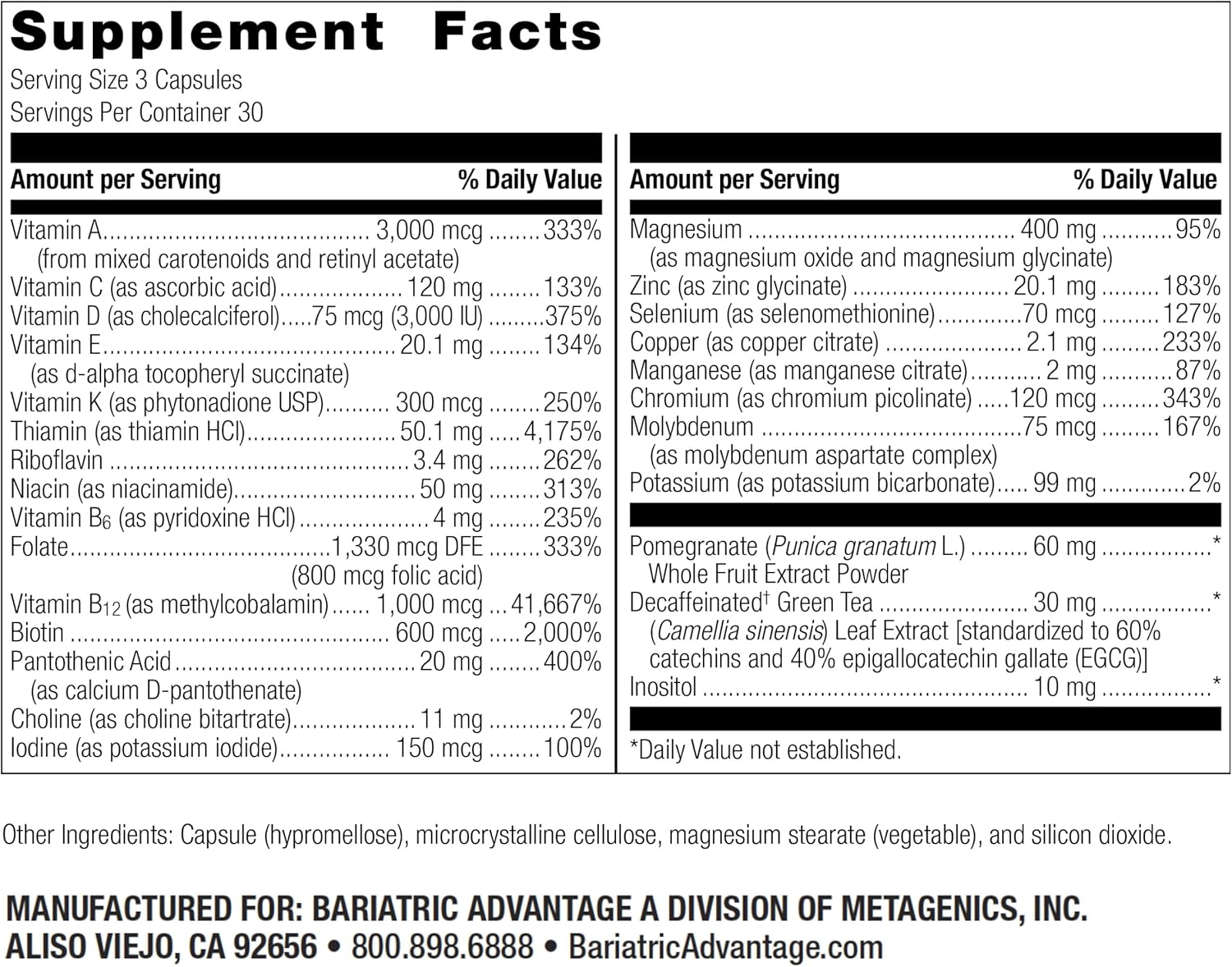 High Potency Bariatric Advantage Ultra Multi Multivitamin - Iron-Free, 90 Capsules