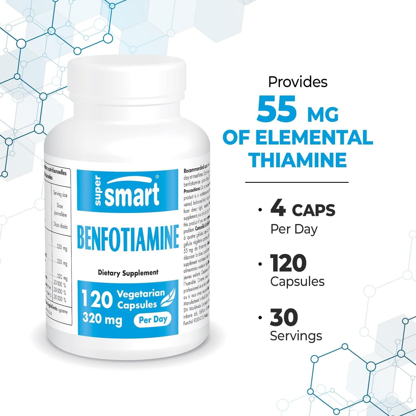 High Potency Benfotiamine Supplement 320mg Per Day - Bioavailable Vitamin B1 - Non-GMO & Gluten Free - 120 Vegetarian Capsules
