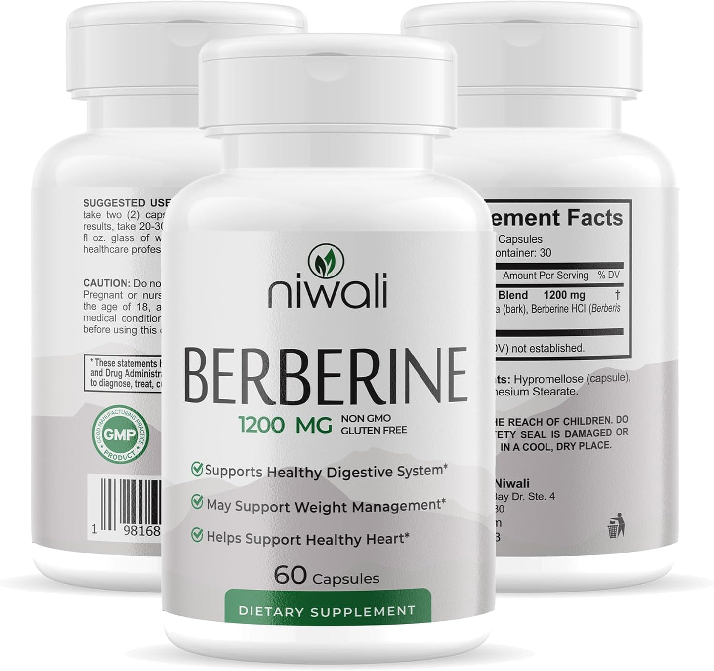 High Potency Berberine HCI Root Supplement - 1200mg Per Serving - Heart & Immune Support - Non-GMO & Gluten-Free - 60 Capsules