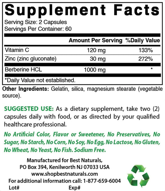 High-Potency Berberine Plus Alpha Lipoic Acid Supplement - 1000mg Berberine & 600mg ALA