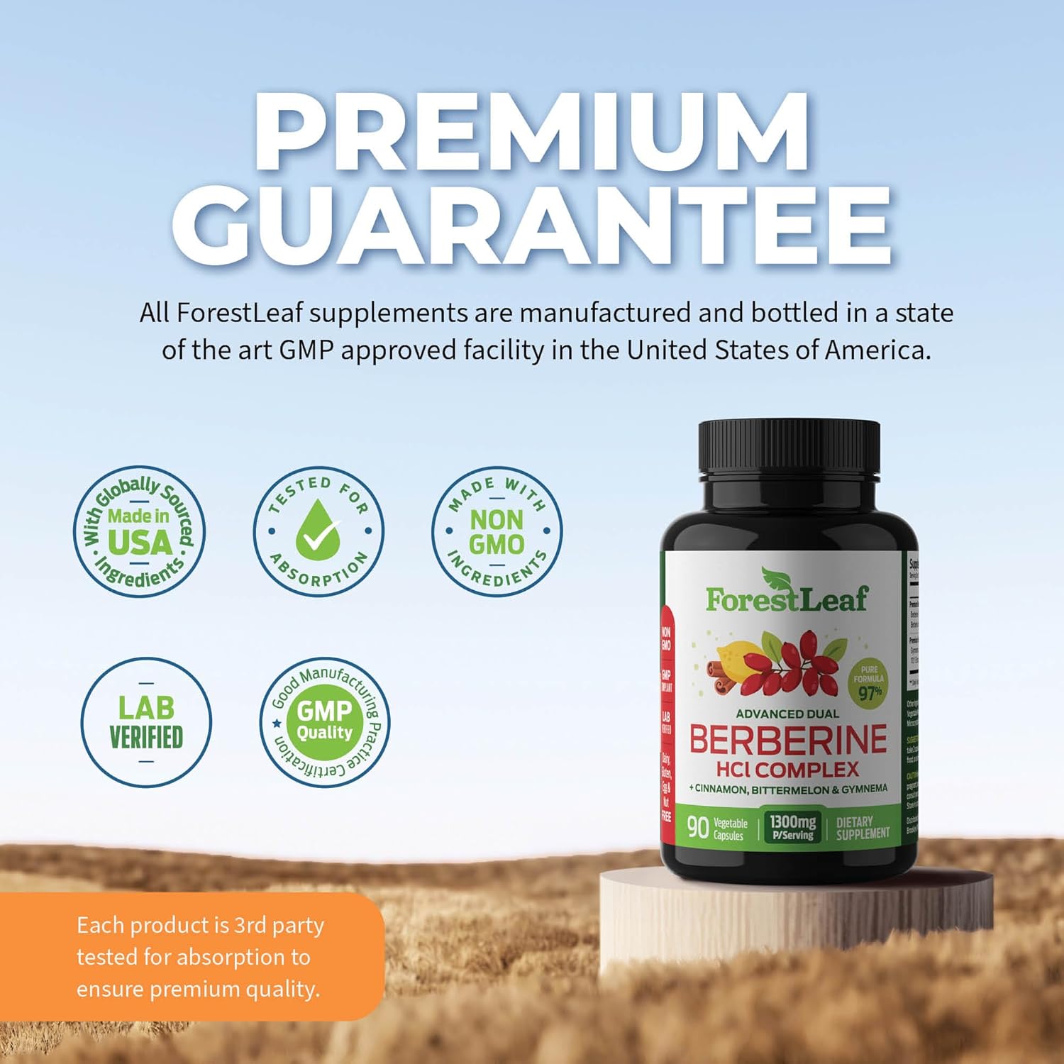 High Potency Berberine Supplement with Ceylon Cinnamon for Weight Management - 1300mg per Serving, 90 Veggie Caps - ForestLeaf Berberine HCl Formula