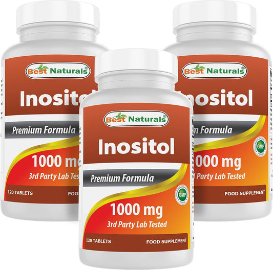 High Potency Best Naturals Inositol 1000 mg Tablets - 120 Count Pack of 1 & 3 - Promotes Mood Balance and Hormonal Health