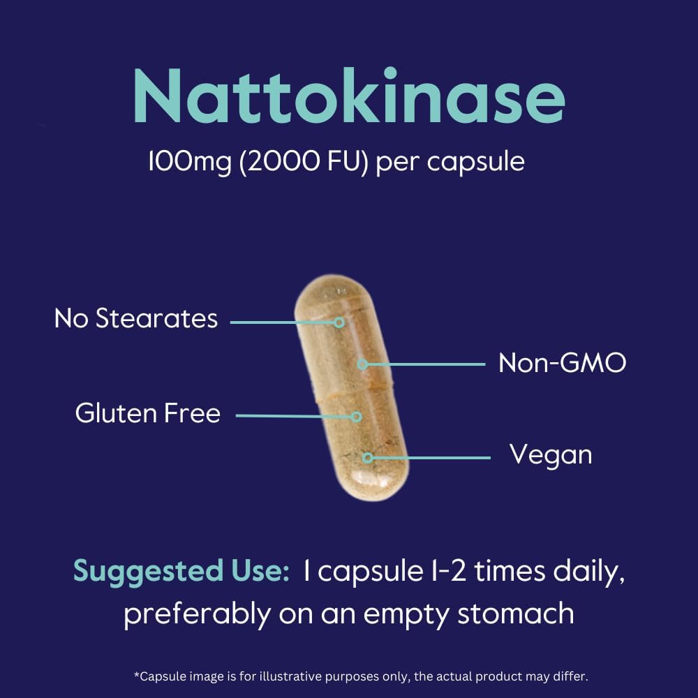 High Potency BESTVITE Nattokinase 100mg Supplement - 240 Vegetarian Capsules - Vegan, Non GMO, Gluten Free - Double Pack for Cardiovascular Support
