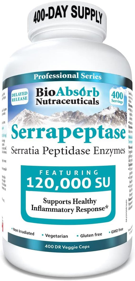 High Potency BioAbsorb Serrapeptase Supplement with 120000 SPU and Delayed Release Formula