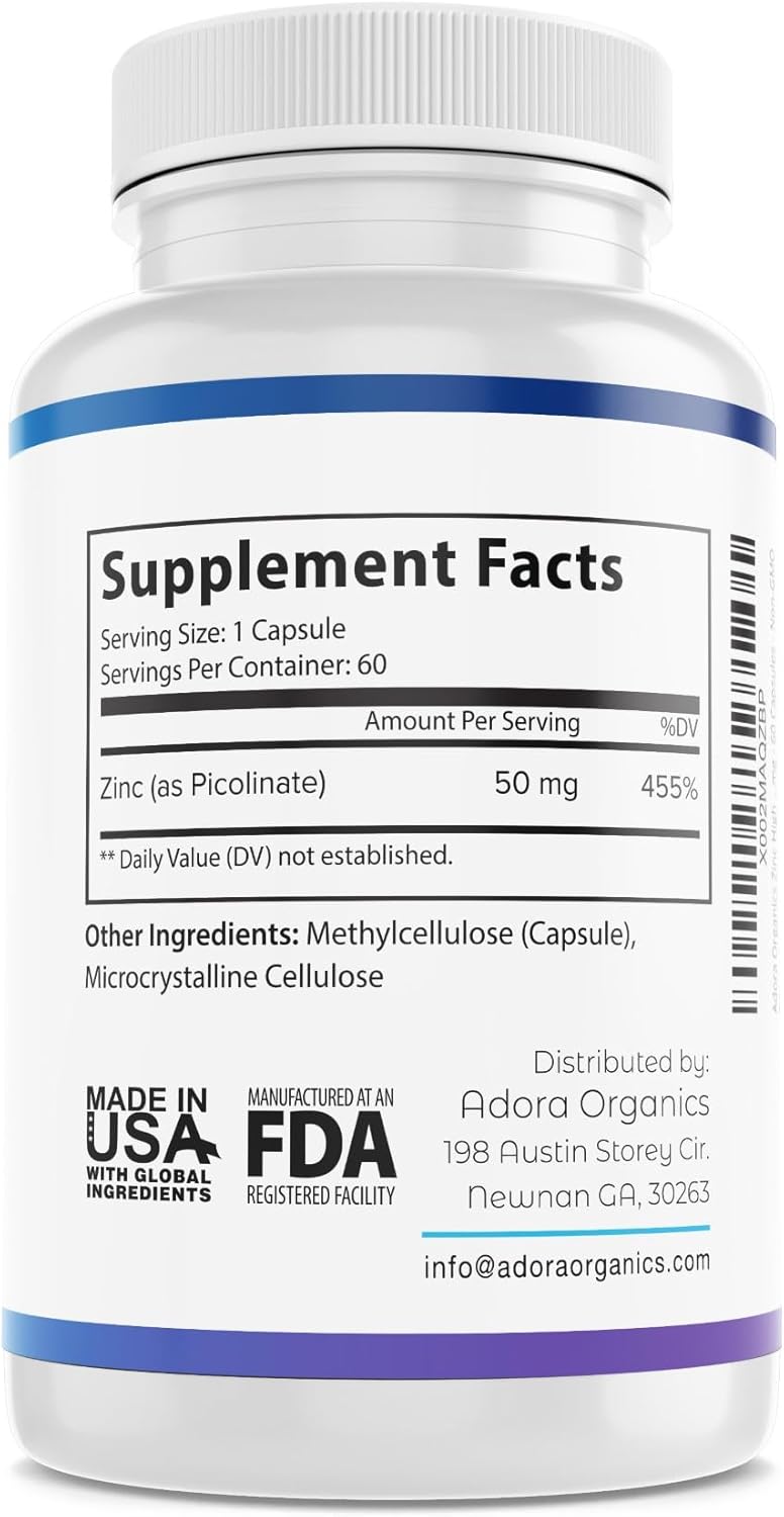 High Potency Biodora Zinc Supplement for Skin, Immune Support & Antioxidant - Vegan, 50mg Per Serving, 60 Capsules