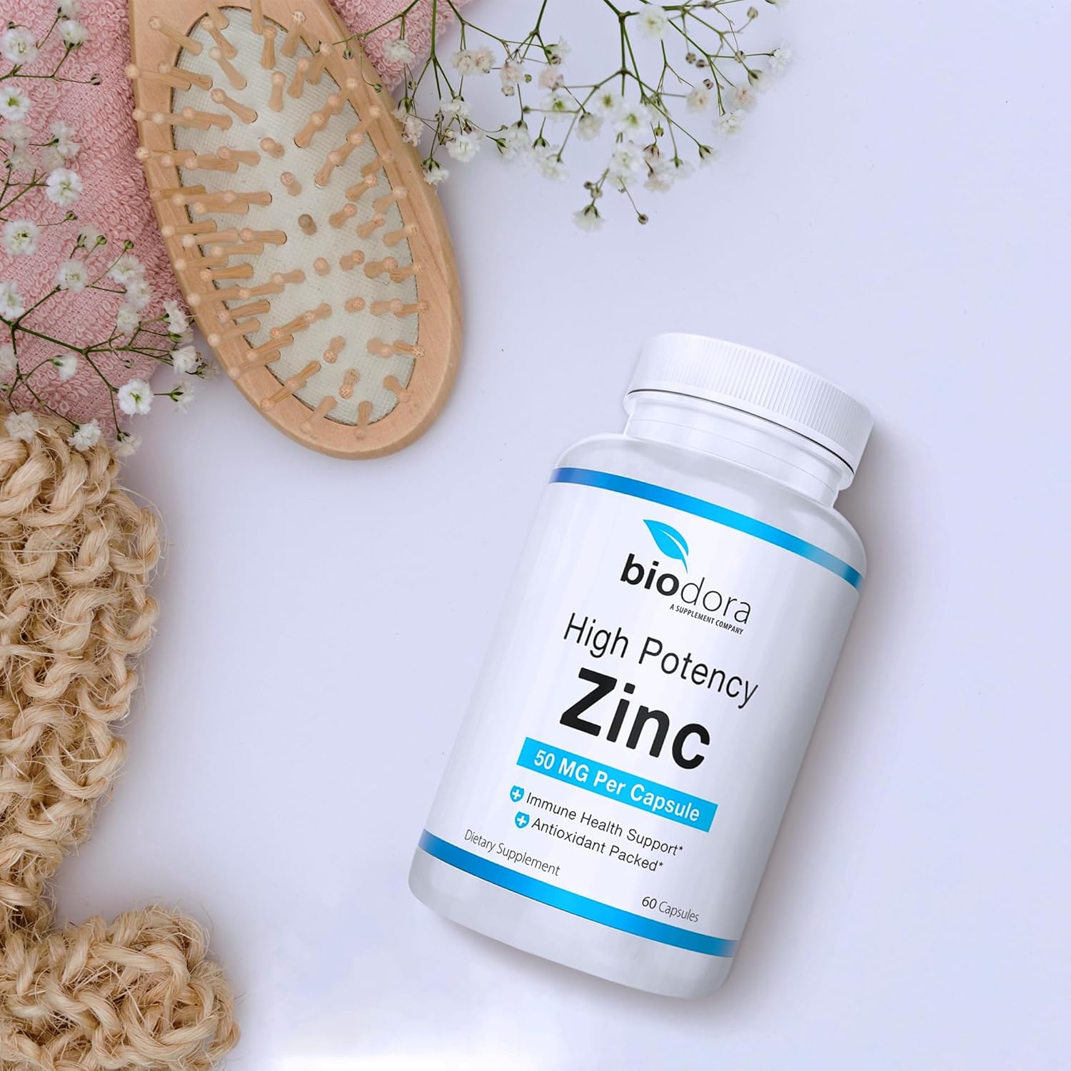 High Potency Biodora Zinc Supplement for Skin, Immune Support & Antioxidant - Vegan, 50mg Per Serving, 60 Capsules