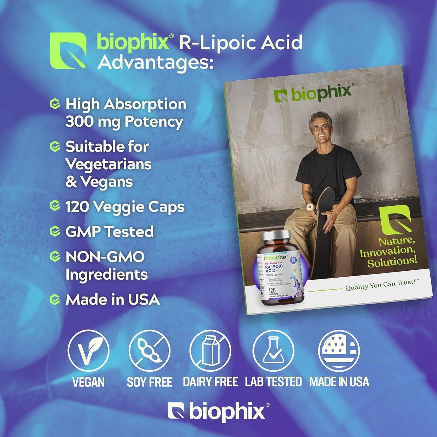 High Potency Biophix R-Lipoic Acid with Biotin for Antioxidant Support - 120 Veggie Capsules, Gluten-Free, Non-GMO - Boosts Energy Levels