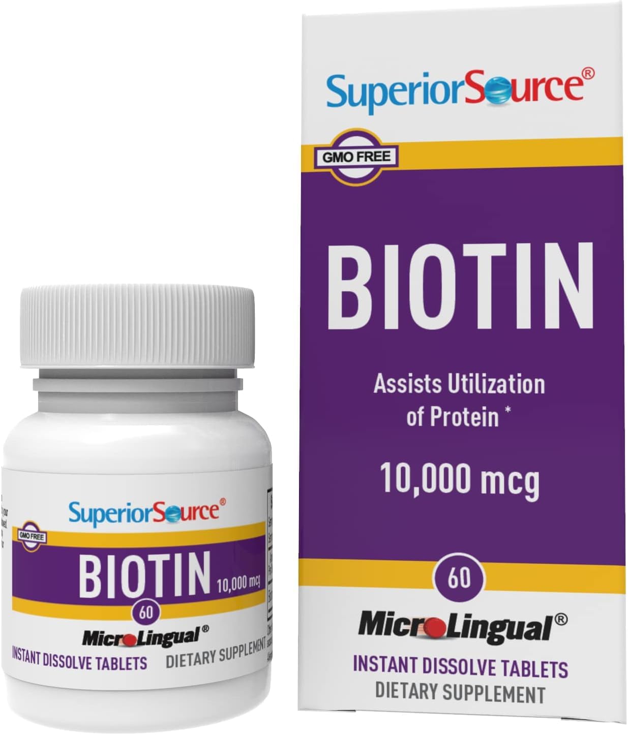 High Potency Biotin 10000 mcg MicroLingual Tablets - 60 Count - Promotes Healthy Hair, Skin, and Nails - Energy Metabolism Support - Non-GMO