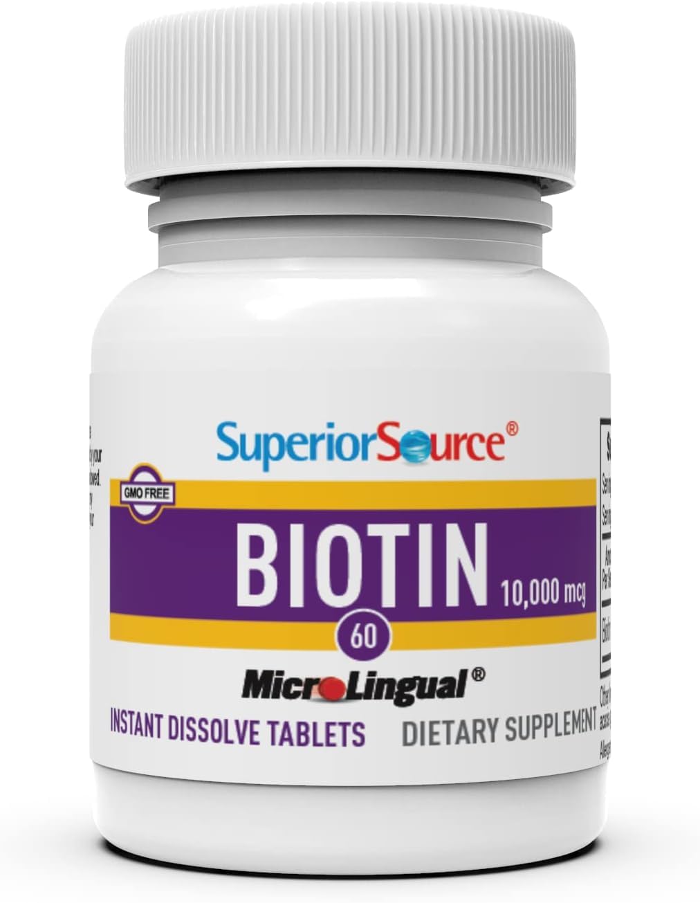 High Potency Biotin 10000 mcg MicroLingual Tablets - 60 Count - Promotes Healthy Hair, Skin, and Nails - Energy Metabolism Support - Non-GMO
