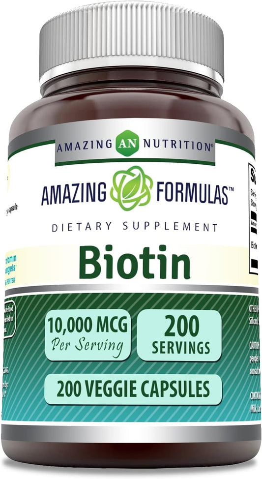High Potency Biotin 10,000 Mcg Supplement | 200 Veggie Capsules | Non-GMO | Gluten-Free | Made in USA | Vegetarian-Friendly