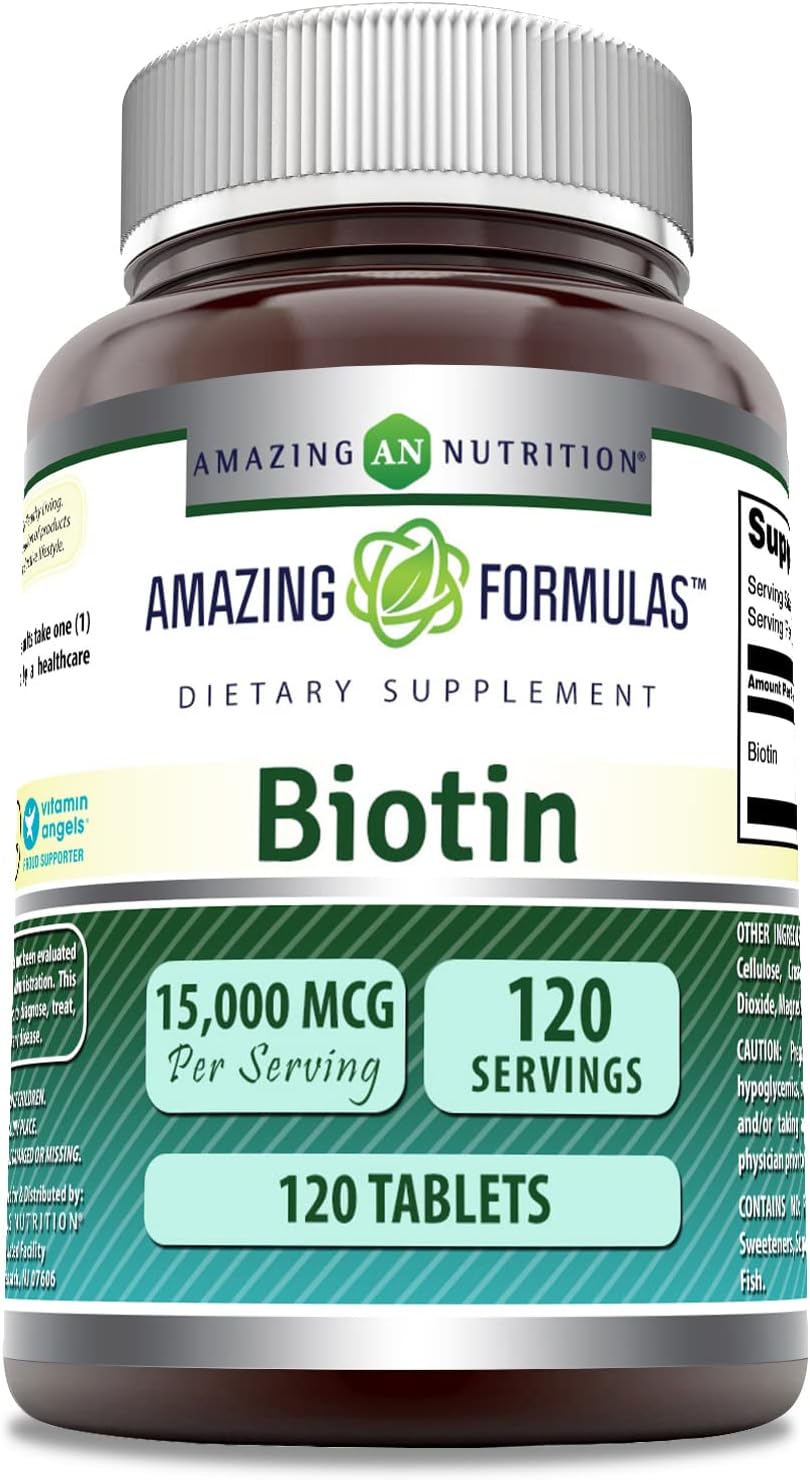 High Potency Biotin Supplement - 15000 Mcg per Serving - 120 Tablets - Non-GMO & Gluten Free - Made in USA by Amazing Nutrition