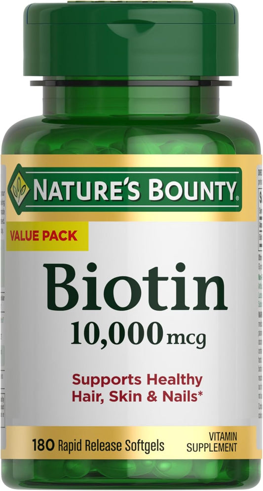 High Potency Biotin Supplement for Hair, Skin, and Nails - 10,000 mcg, 180 Softgels
