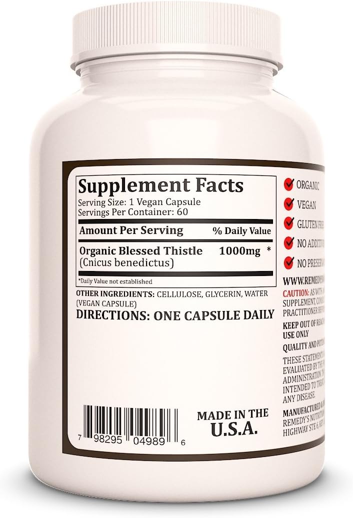 High Potency Blessed Thistle Capsules | 1,000mg, 60 Vegan Capsules | Herbal Dietary Supplement | Non-GMO & Gluten-Free