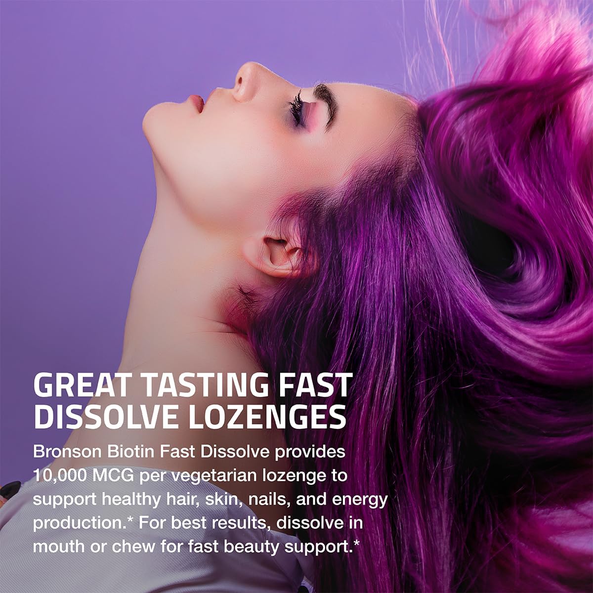 High Potency Bronson Biotin 10,000 MCG Lozenges - Fast Dissolve Mixed Berry Flavor - Supports Hair, Skin & Nails - Non-GMO, 180 Vegetarian Lozenges