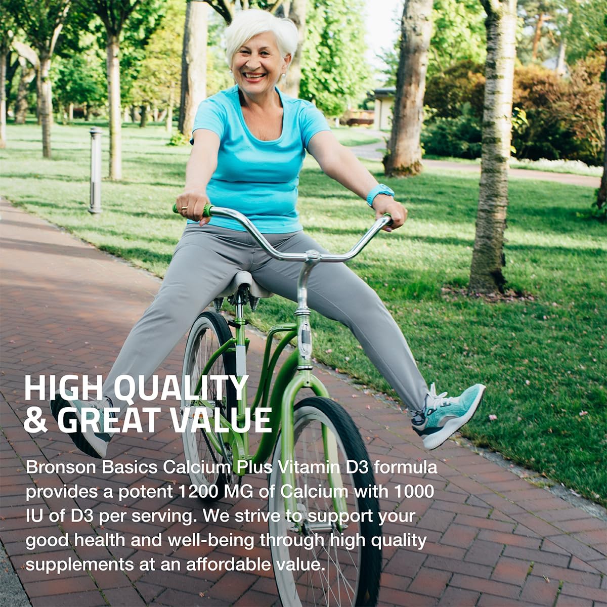High Potency Bronson Calcium 1200mg with Vitamin D3 1000 IU, Non-GMO, 120 Tablets for Bone Health