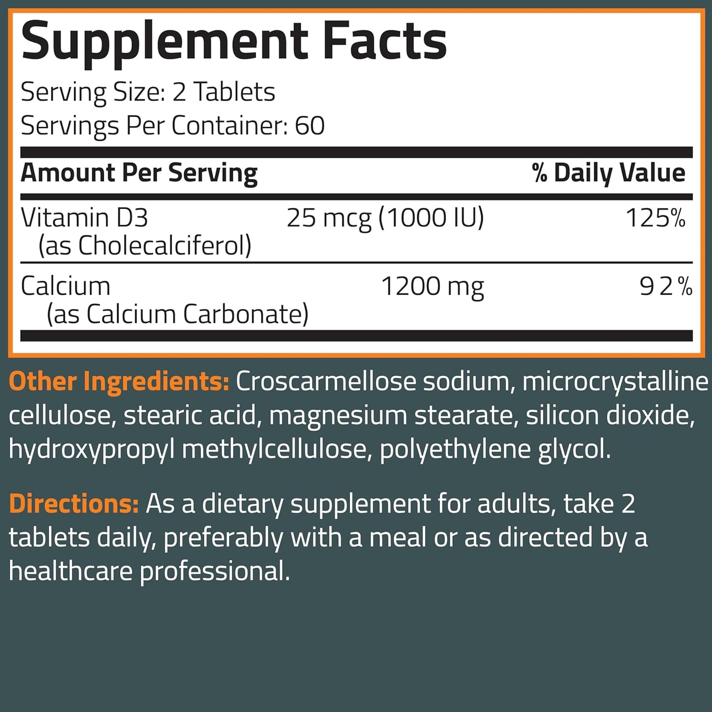 High Potency Bronson Calcium 1200mg with Vitamin D3 1000 IU, Non-GMO, 120 Tablets for Bone Health