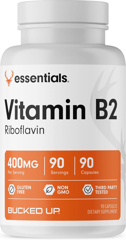 High Potency Bucked Up Vitamin B2 400mg Capsules for Energy & Immune Support (90 Servings)