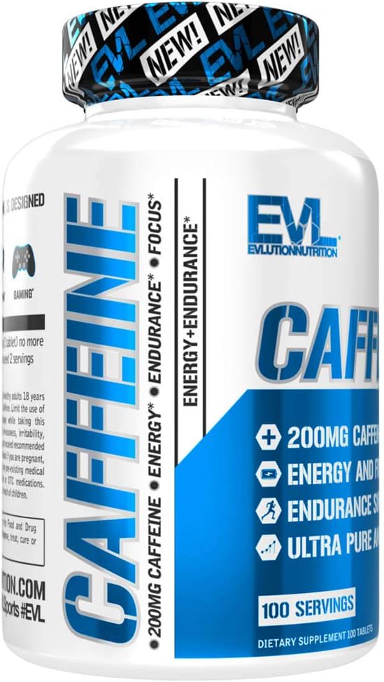High-Potency Caffeine Tablets for Energy, Focus, and Endurance - 200mg per Serving - Supports Workouts and Productivity - 100 Tablets, 100 Servings