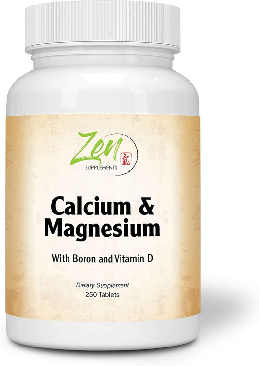 High Potency Calcium Magnesium Supplement with Vitamin D3 and Boron for Bone Health and Density - 250 Tablets by Zen Supplements