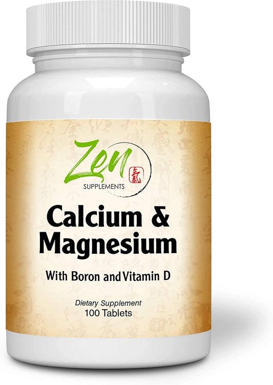High Potency Calcium & Magnesium with D3, Boron for Bone Health - 100 Tablets by Zen Supplements