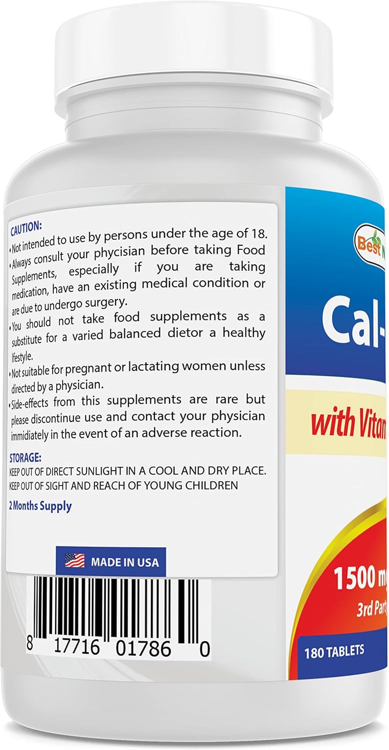 High Potency Calcium Magnesium with Vitamin D3 1500mg - 180 Tablets