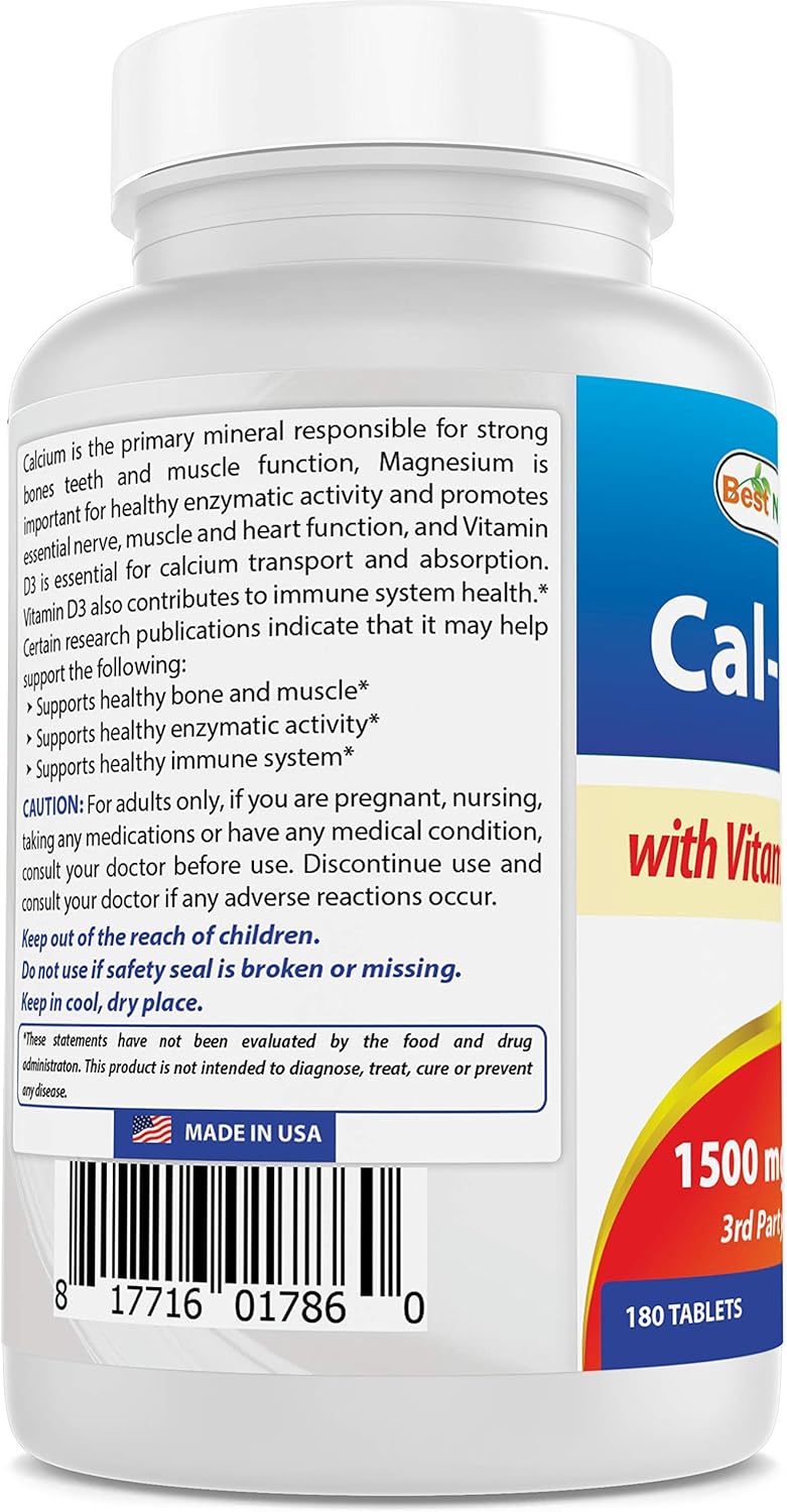 High Potency Calcium Magnesium with Vitamin D3 1500mg - 180 Tablets