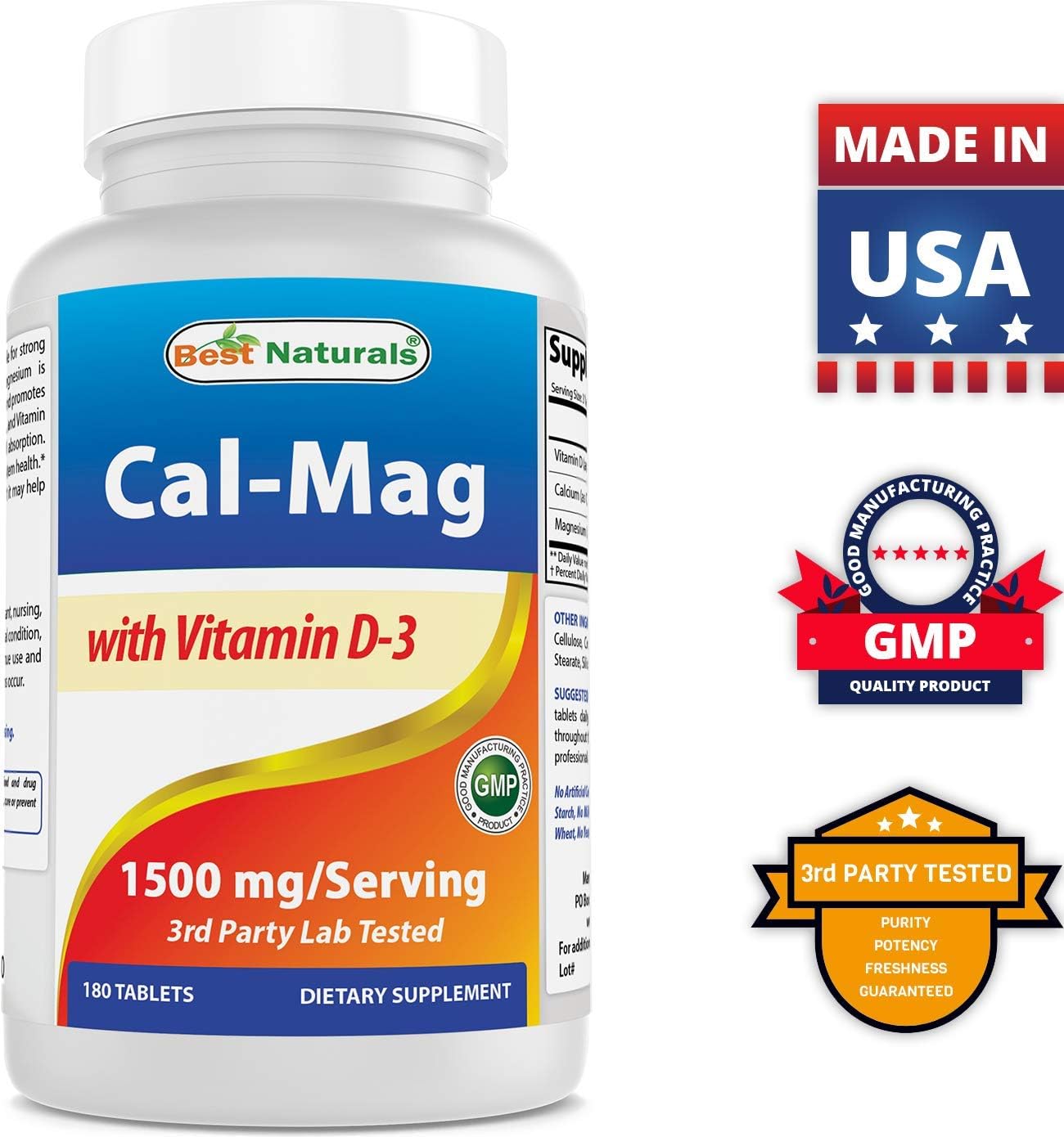 High Potency Calcium Magnesium with Vitamin D3 1500mg - 180 Tablets