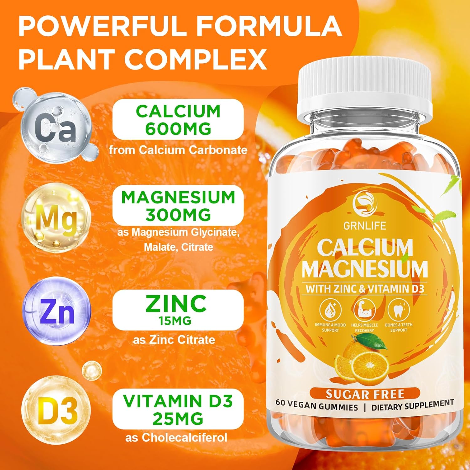 High Potency Calcium Magnesium Zinc Gummies with Vitamin D3 for Bone, Muscle, and Immune Health - 120 Count