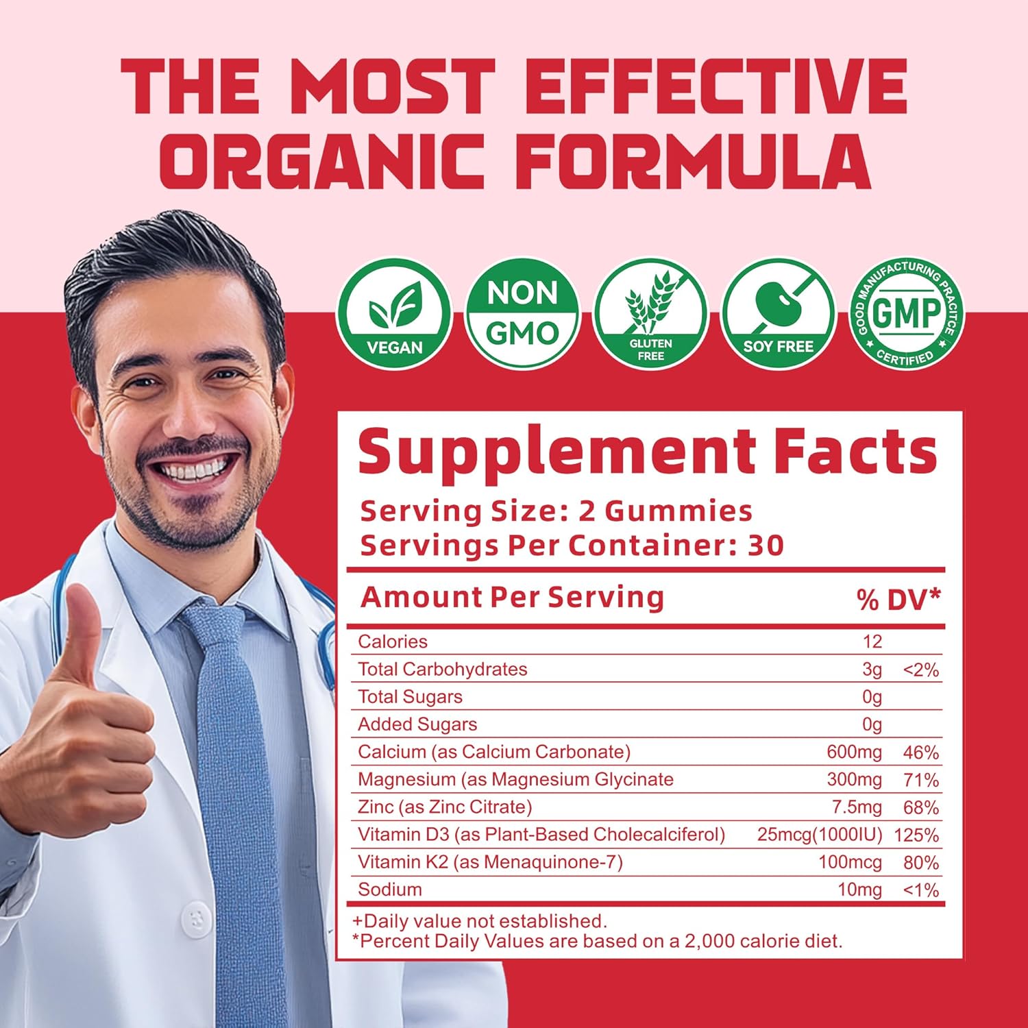 High Potency Calcium Magnesium Zinc Gummies with Vitamin D3 & K2 - 60 Strawberry Flavored Gummies for Enhanced Absorption