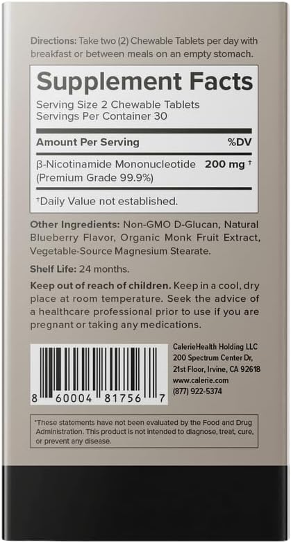 High Potency Caleriehealth β-NMN Supplement - 6,000mg, 30 Tablets