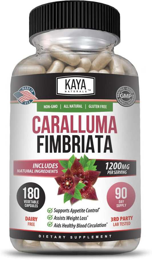 High Potency Caralluma Fimbriata 1200mg Supplement for Natural Endurance Support - 180 Vegetarian Capsules by Kaya Naturals