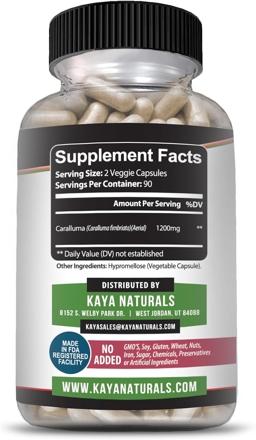 High Potency Caralluma Fimbriata 1200mg Supplement for Natural Endurance Support - 180 Vegetarian Capsules by Kaya Naturals