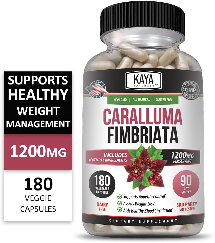 High Potency Caralluma Fimbriata 1200mg Supplement for Natural Endurance Support - 180 Vegetarian Capsules by Kaya Naturals