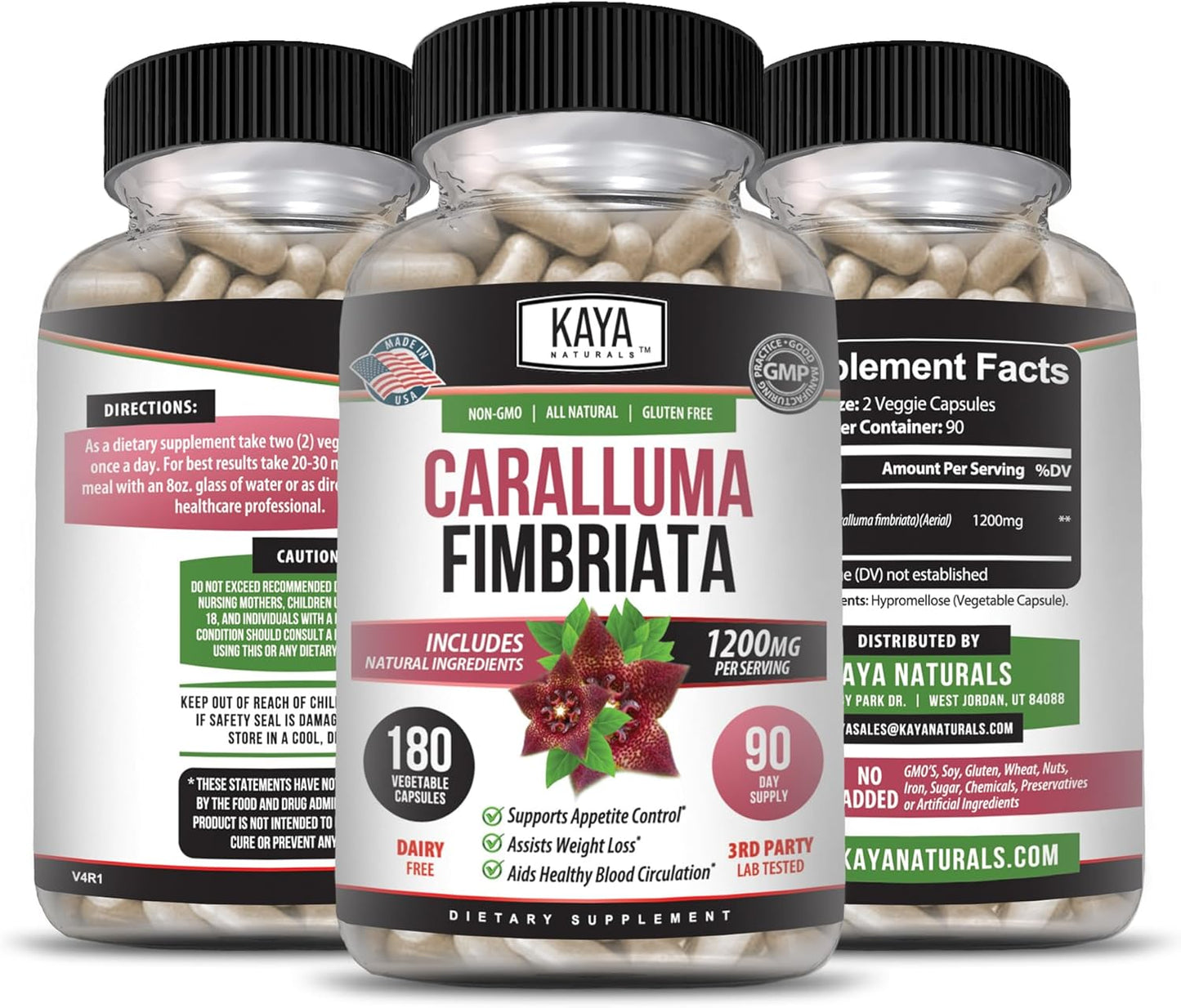 High Potency Caralluma Fimbriata 1200mg Supplement for Natural Endurance Support - 180 Vegetarian Capsules by Kaya Naturals