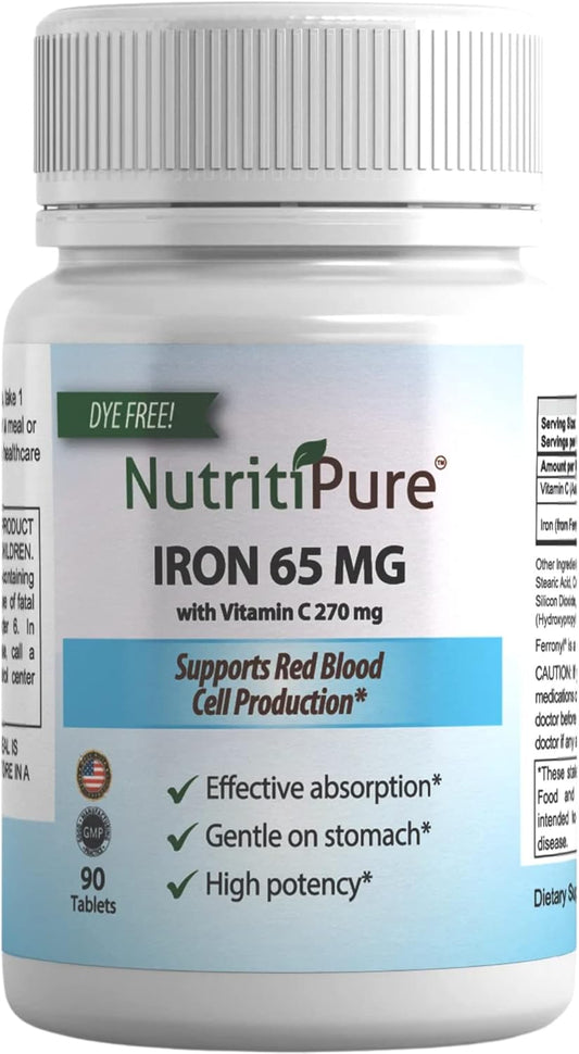High Potency Carbonyl Iron Tablet with Vitamin C for Women/Men | 90 Day Supply | Bariatric Vitamins for WLS Patients | Dye-Free Iron Supplement