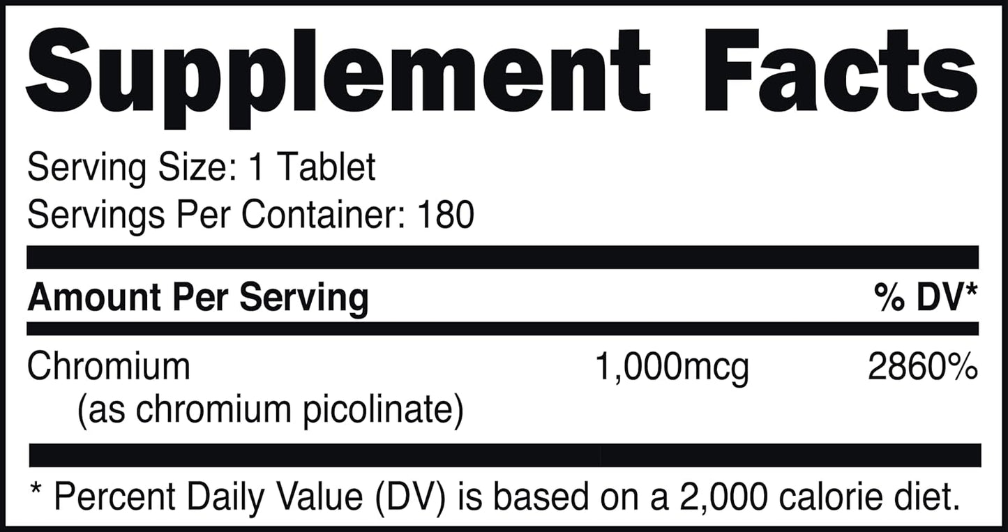 High Potency Chromium Picolinate 1000mcg, Bucked Up Essentials - 180 Tablets (180 Servings)