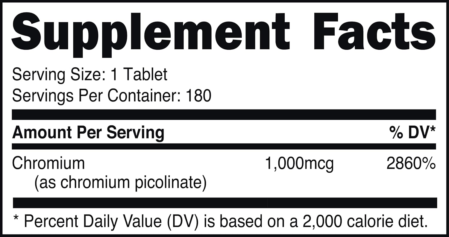 High Potency Chromium Picolinate 1000mcg, Bucked Up Essentials - 180 Tablets (180 Servings)